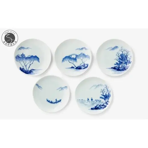 有田焼 絵変山水 銘々皿揃【深川製磁】食器 器 うつわ 和食器 銘々皿 取り皿 小皿 伝統工芸 染付 手描き 山水画 有田山水 セット aa062