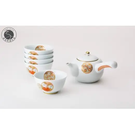 有田焼 寿赤絵 福重ね茶器揃【深川製磁】茶器 急須 湯呑 ゆのみ 煎茶碗 セット 伝統工芸 赤絵 お祝い 縁起物 和食器 食器 器 うつわ aa063