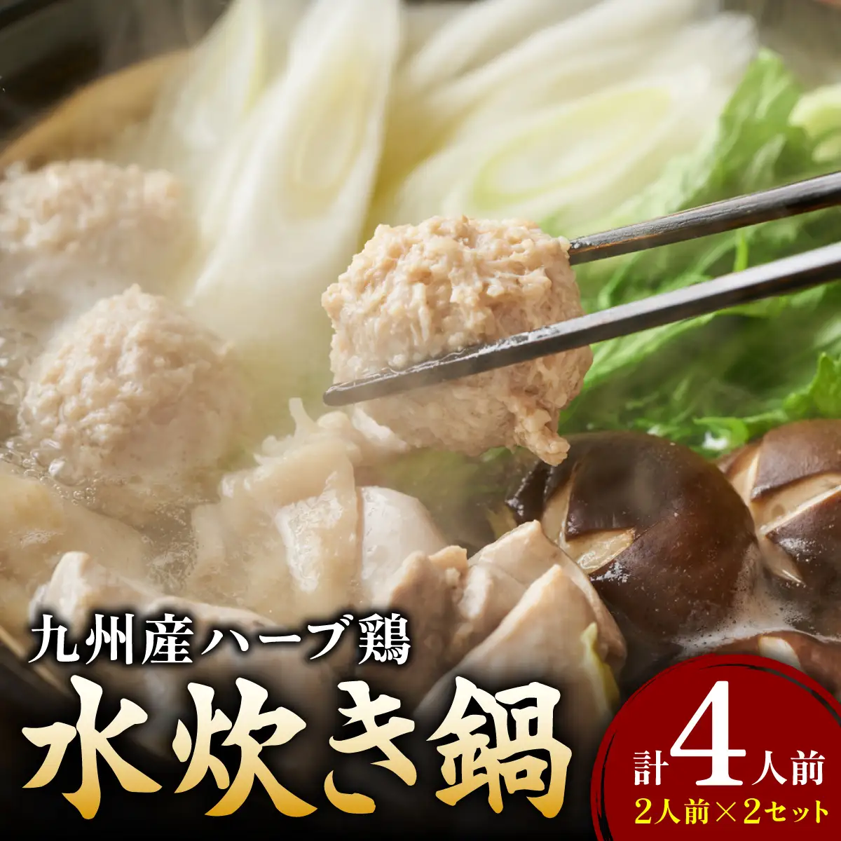 九州産ハーブ鶏 水炊き鍋2人前×2セット 〆はマルゴめん 
