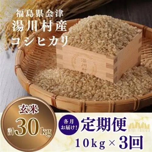【発送月固定定期便】湯川村産コシヒカリ 玄米10kg(R8.12月・R9.2月・4月)全3回【4091497】