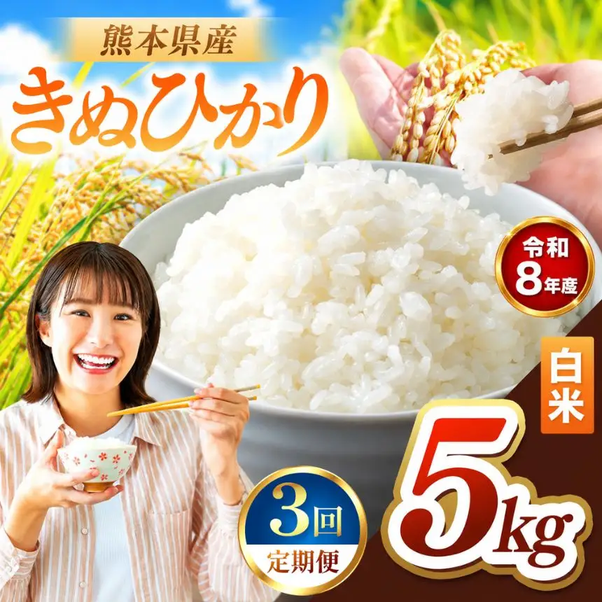 【 定期便 3回 】R8年産 熊本県産 白米 きぬひかり 5kg