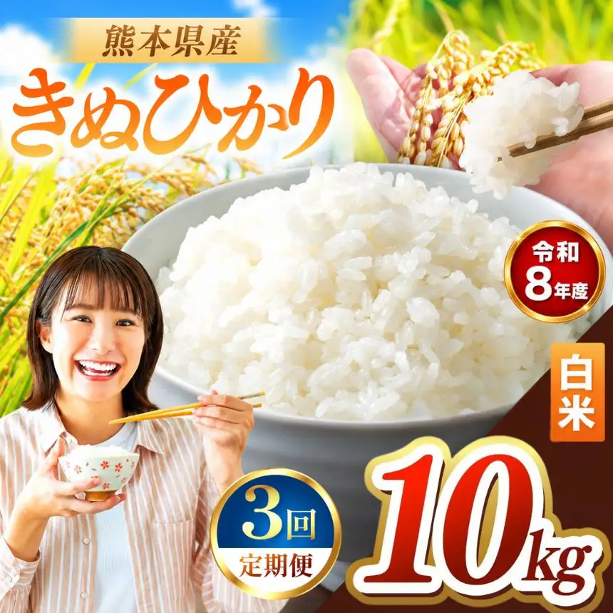 【 定期便 3回 】R8年産 熊本県産 白米 きぬひかり 10kg