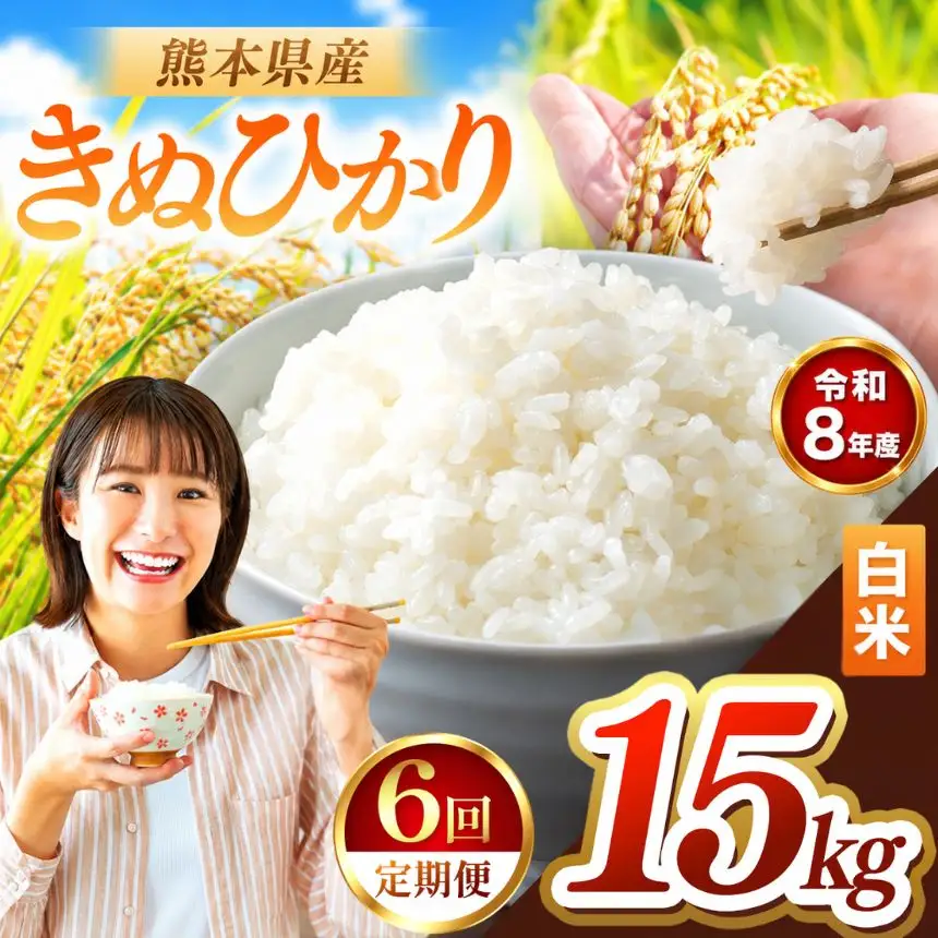 【 定期便 6回 】R8年産 熊本県産 白米 きぬひかり 15kg
