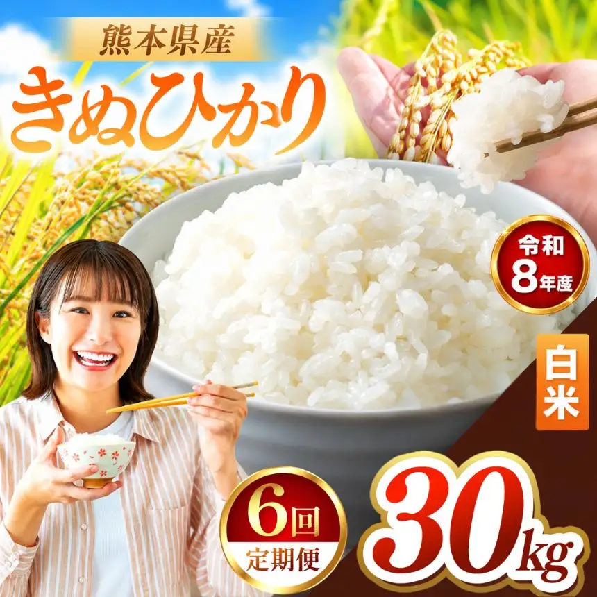 【 定期便 6回 】R8年産 熊本県産 白米 きぬひかり 30kg