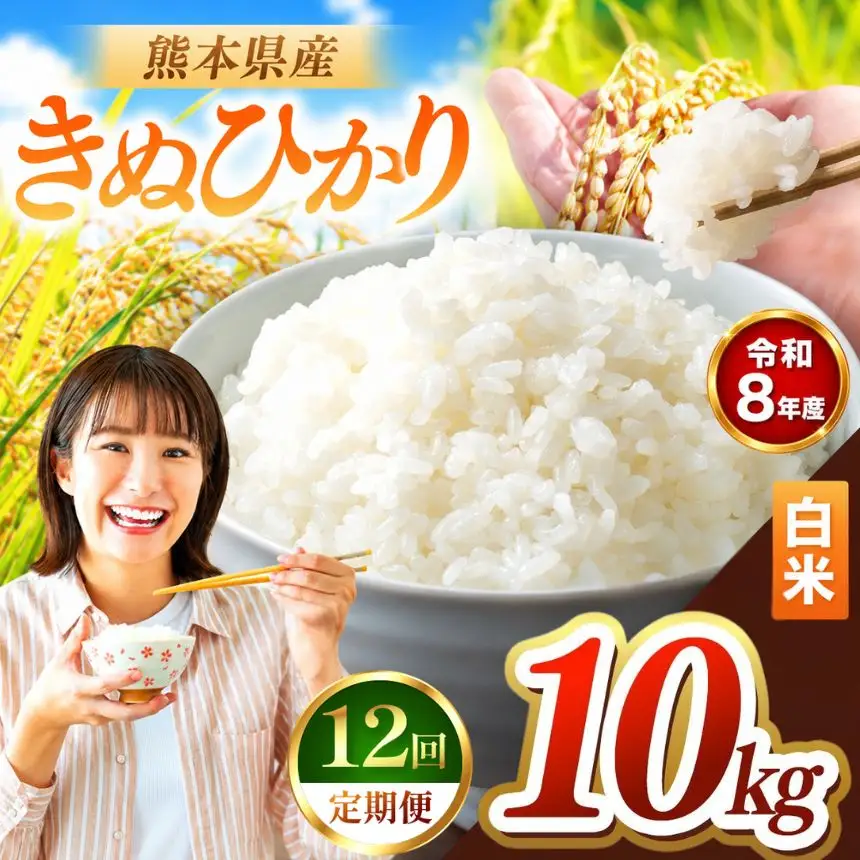 【 定期便 12回 】R8年産 熊本県産 白米 きぬひかり 10kg