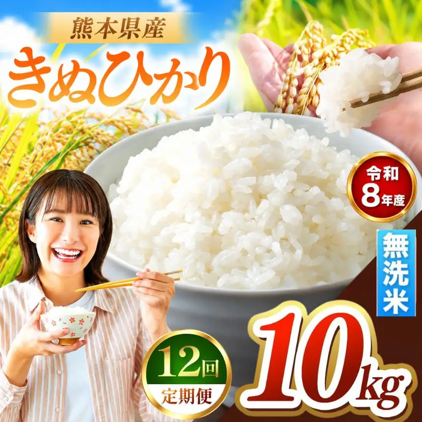 【 定期便 12回 】R8年産 熊本県産 無洗米 きぬひかり 10kg