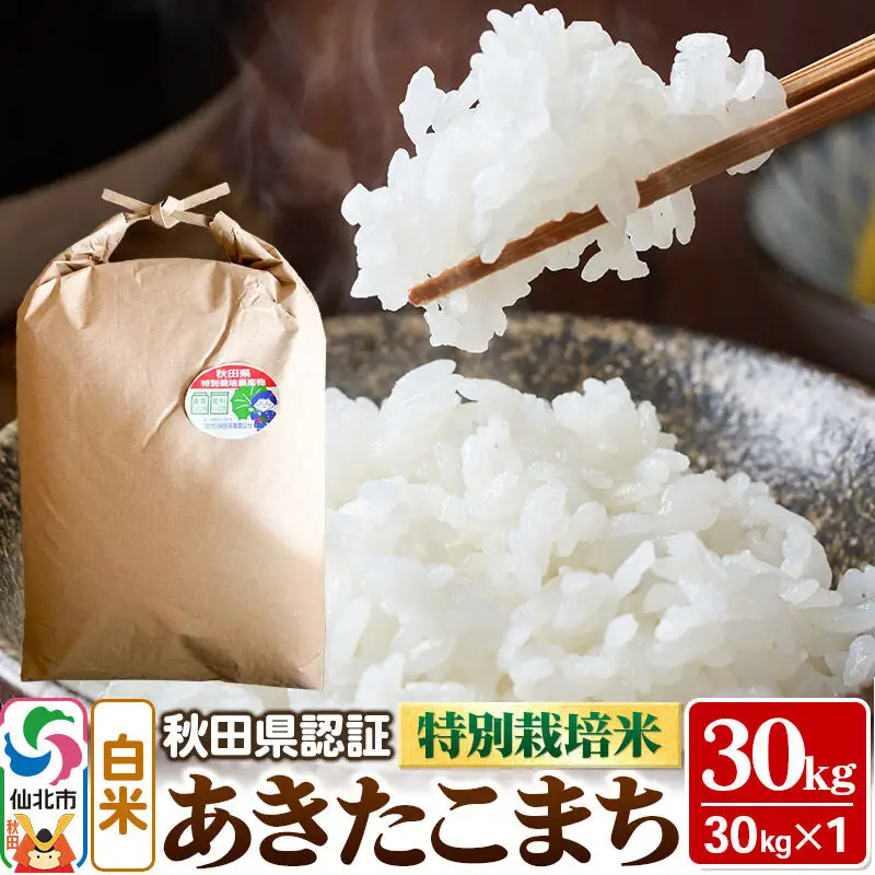 あきたこまち（白米）30kg×1袋 米 令和7年産 秋田県認証 特別栽培米