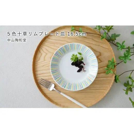 有田焼  5色十草 リムプレート皿 16.5cm【中山陶和堂】食器 うつわ 器 プレート 皿 かわいい カラフル bv016