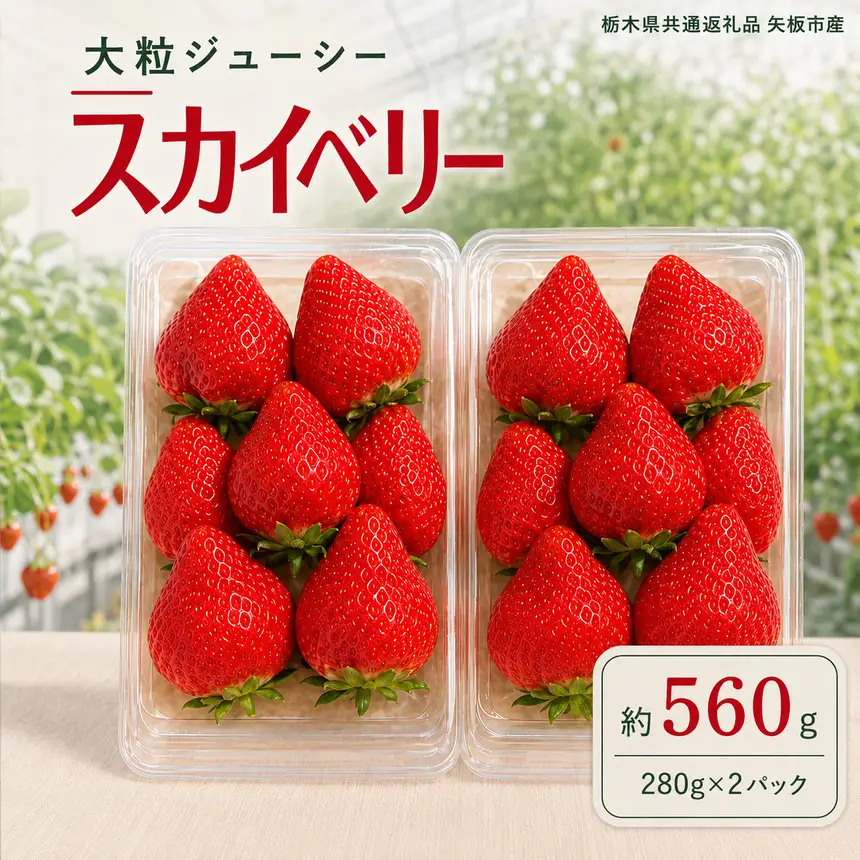 澳原さんの「スカイベリー」 560g (280g×2P)| 栃木県共通返礼品 矢板市産 いちご 果物 フルーツ 栃木県下野市