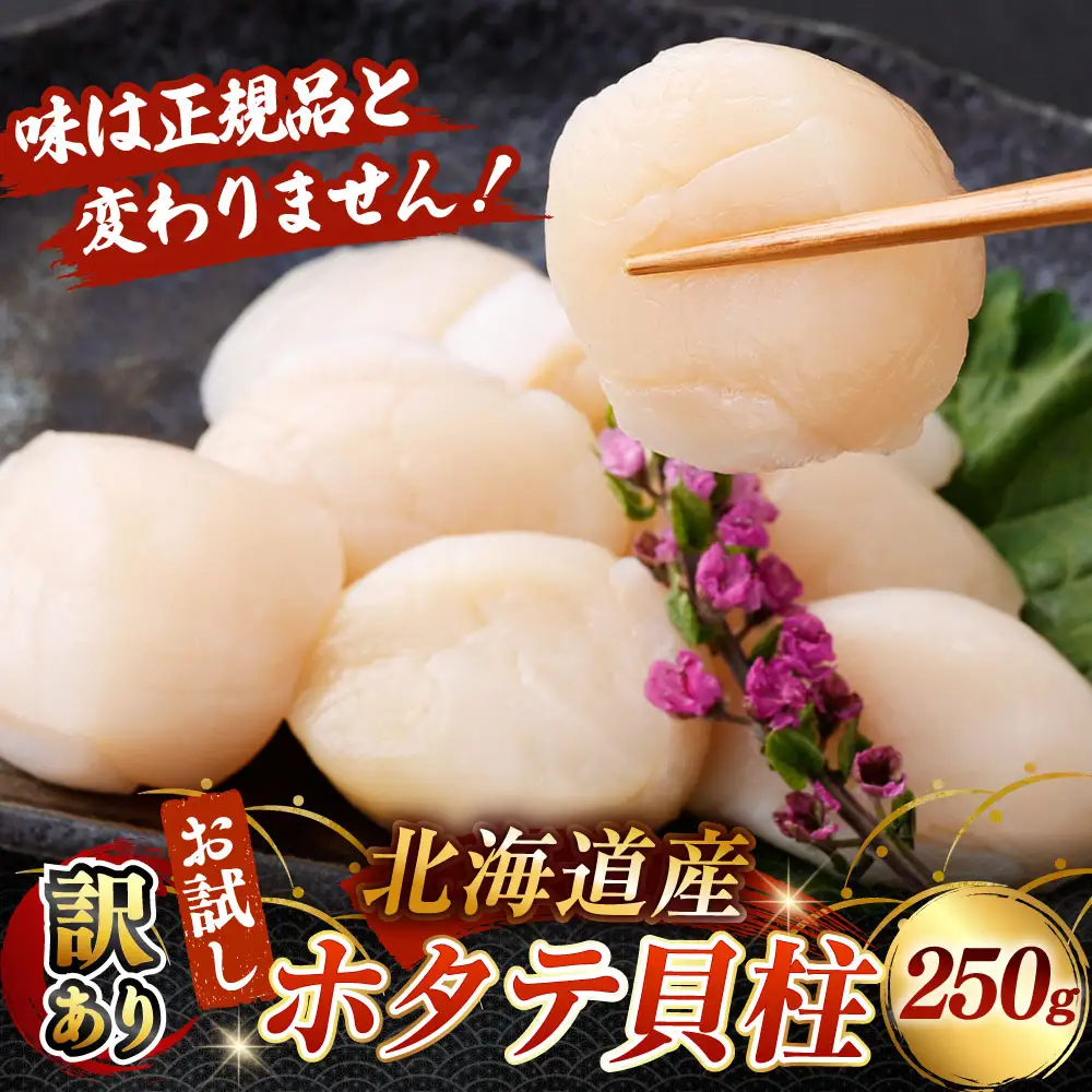 【 14営業日以内に発送 】 【 訳あり 】 北海道産 ホタテ貝柱 250g ほたて ホタテ 帆立 貝柱 貝 魚介 魚介類 海鮮 刺身 バター焼き 鍋 おかず 晩酌 国産 北海道産 冷凍