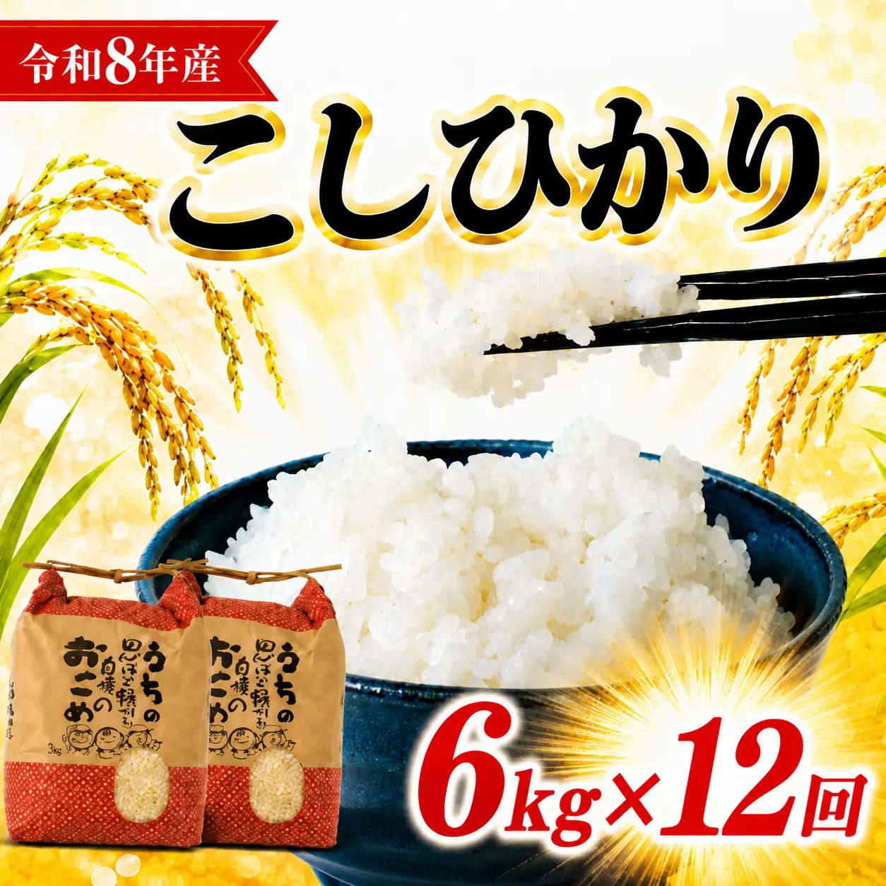 【令和8年産先行予約】【12ヶ月6kg定期便】白米 こしひかり 精米 ブランド米 定期便