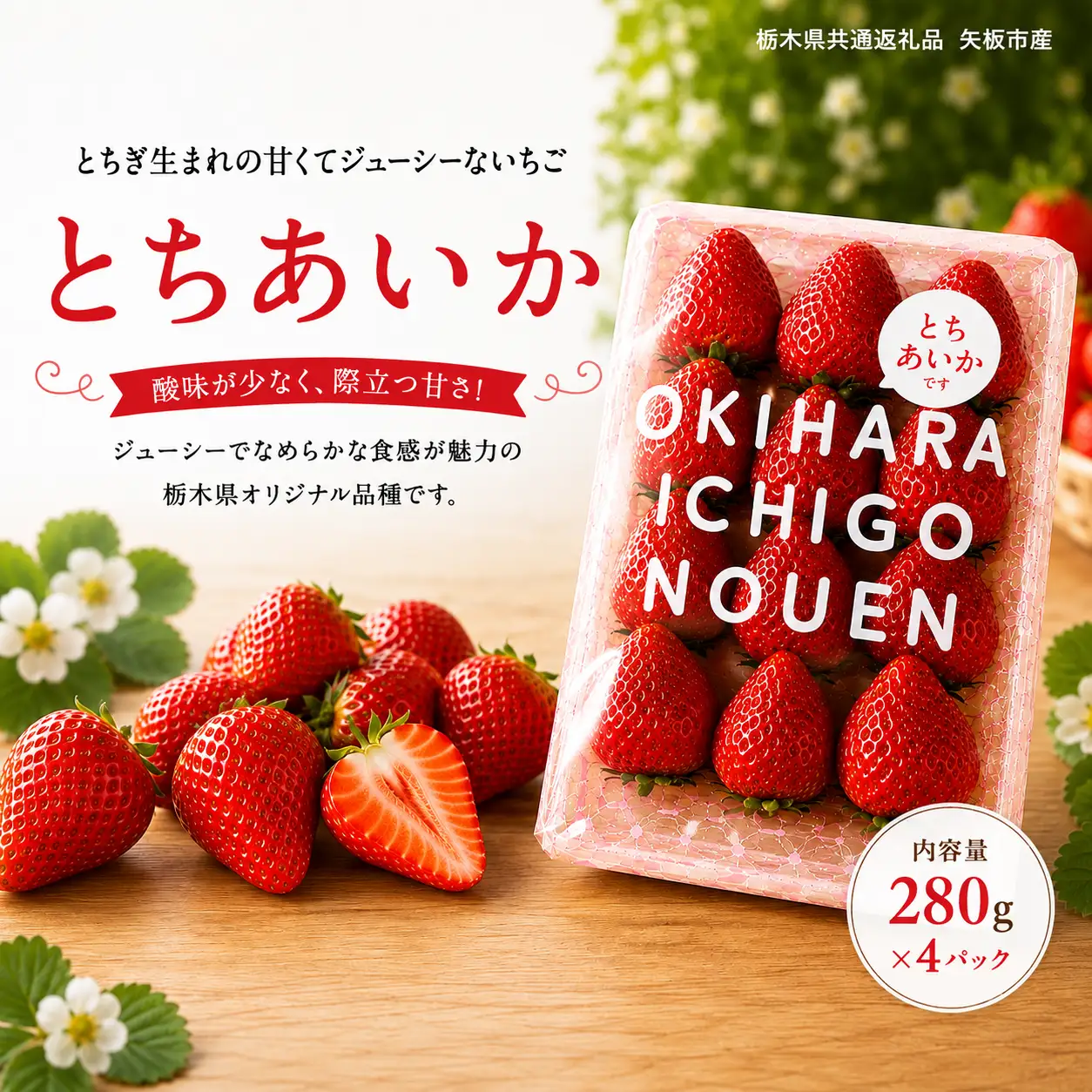 【先行予約】いちご とちあいか 1120g (280g×4P) | 栃木県 那珂川町 送料無料