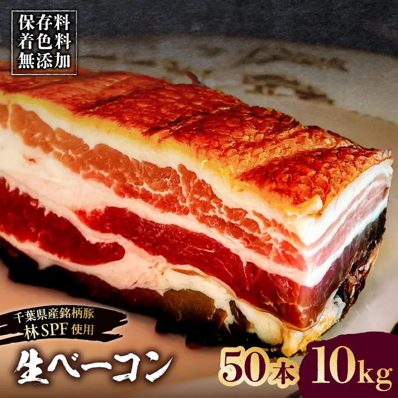 生ベーコン【保存料・着色料無添加】《国産銘柄豚 林SPFプレミアムポーク 豚バラ》50本 10kg 【kt088-005-10】