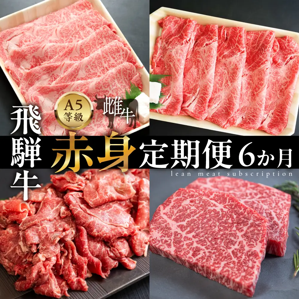 飛騨牛　A5 牝牛 赤身 6か月定期便 すき焼き しゃぶしゃぶ 黒毛和牛 希少部位 極上 赤身 冷凍 精肉店ふじた 岐阜県 大垣市