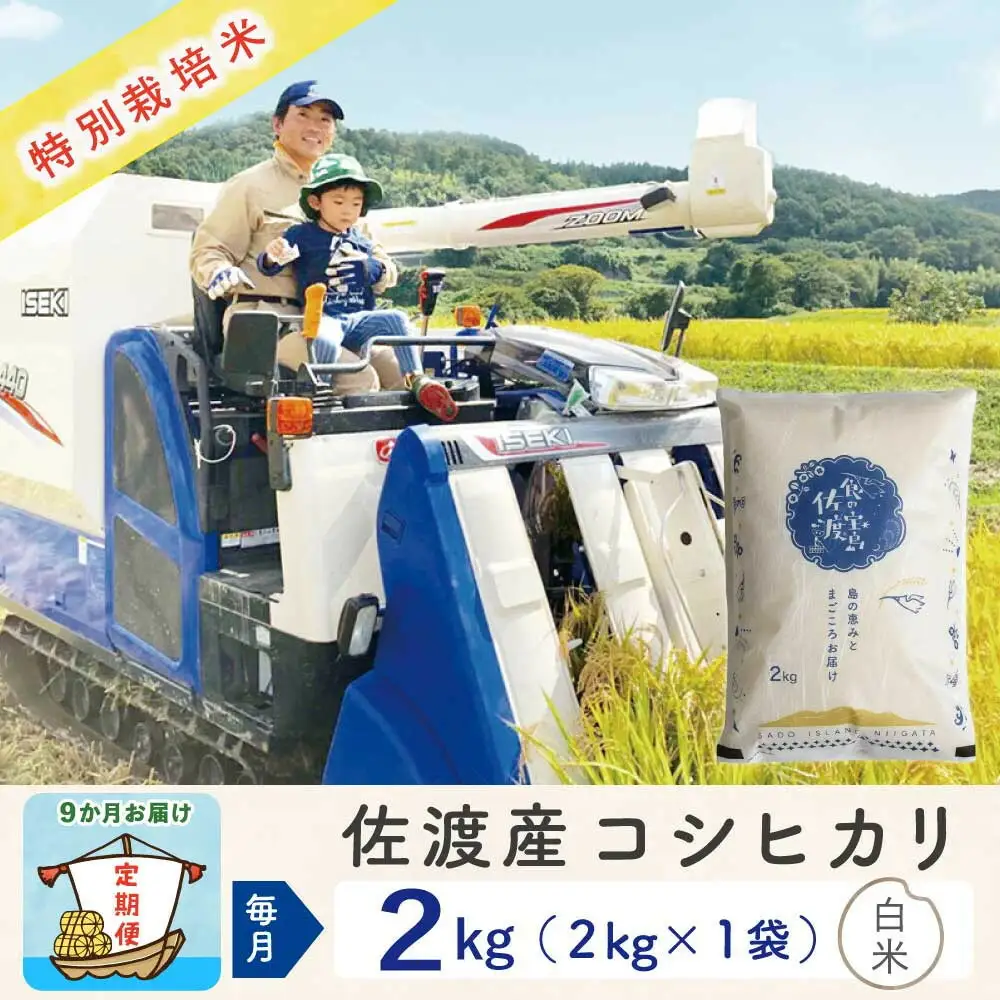 佐渡島産【9か月定期便 コシヒカリ】佐渡島産コシヒカリ 白米 合計18kg（2kg×毎月お届け全9回）令和8年産 新米 特別栽培米 195962-3211