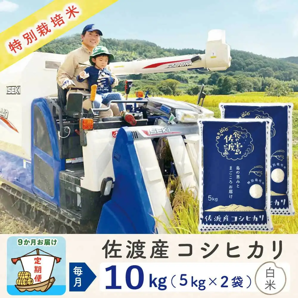 佐渡島産【9か月定期便 コシヒカリ】佐渡島産コシヒカリ 白米 合計90kg