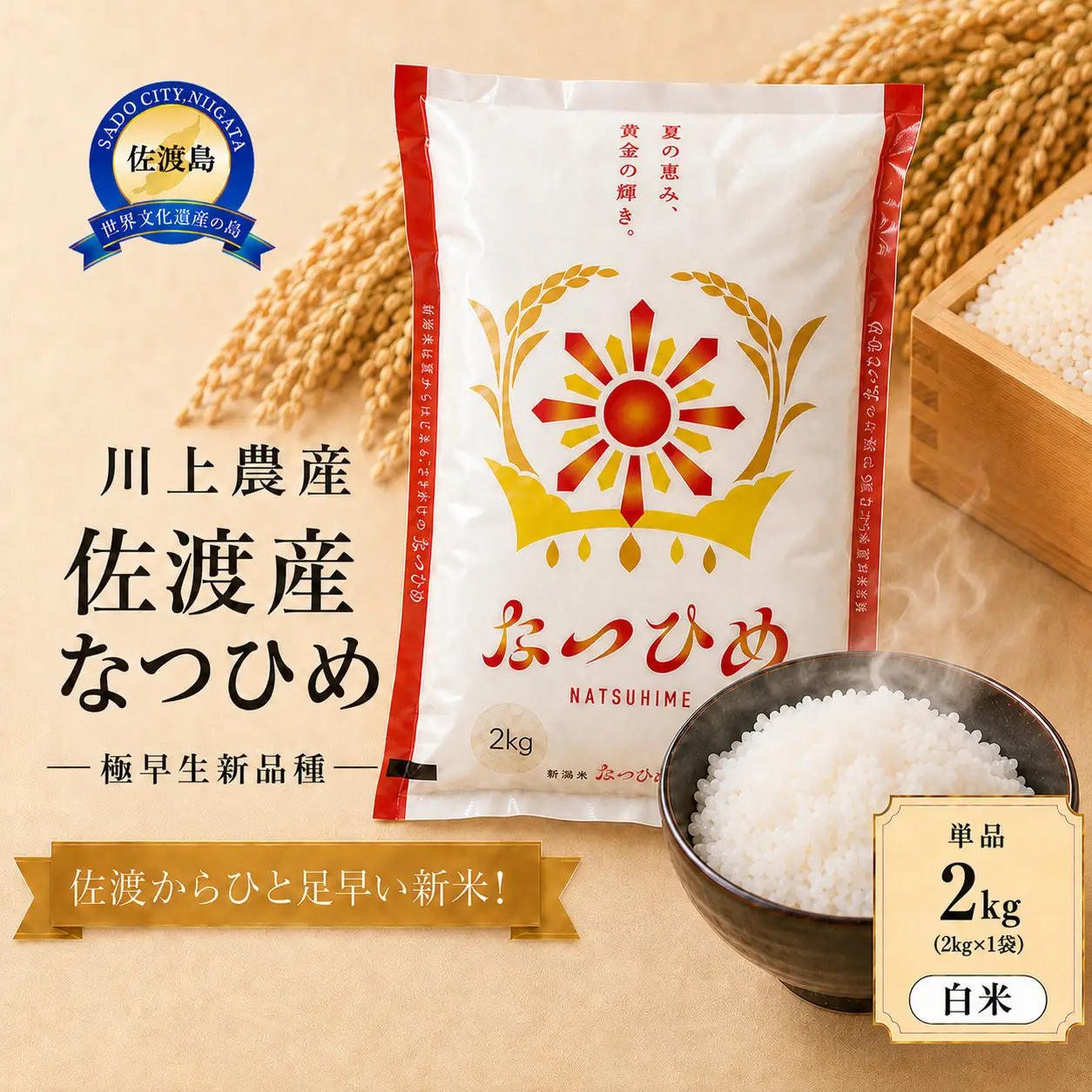 【なつひめ 2kg】令和8年産 佐渡産なつひめ 2kg 精米 川上農産