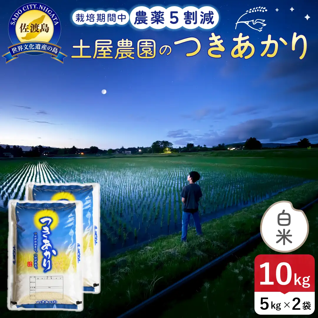 佐渡島産つきあかり 白米 10kg 令和8年産 農薬5割減 土屋農園 195962-061402