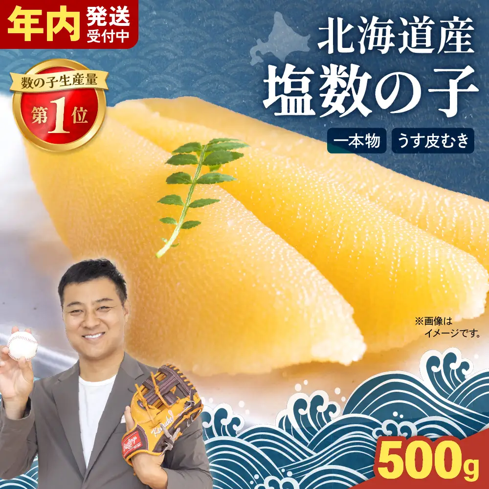 【年内配送】〈12月配送〉北海道産 塩数の子（うす皮むき）500g　1本物 R001-017-m12