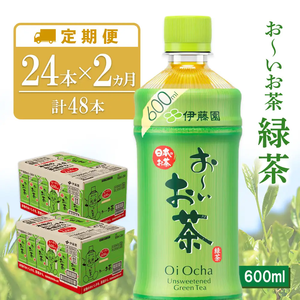 【2ヶ月定期便】お～いお茶 緑茶 600ml(2ケース)計48本 K071494