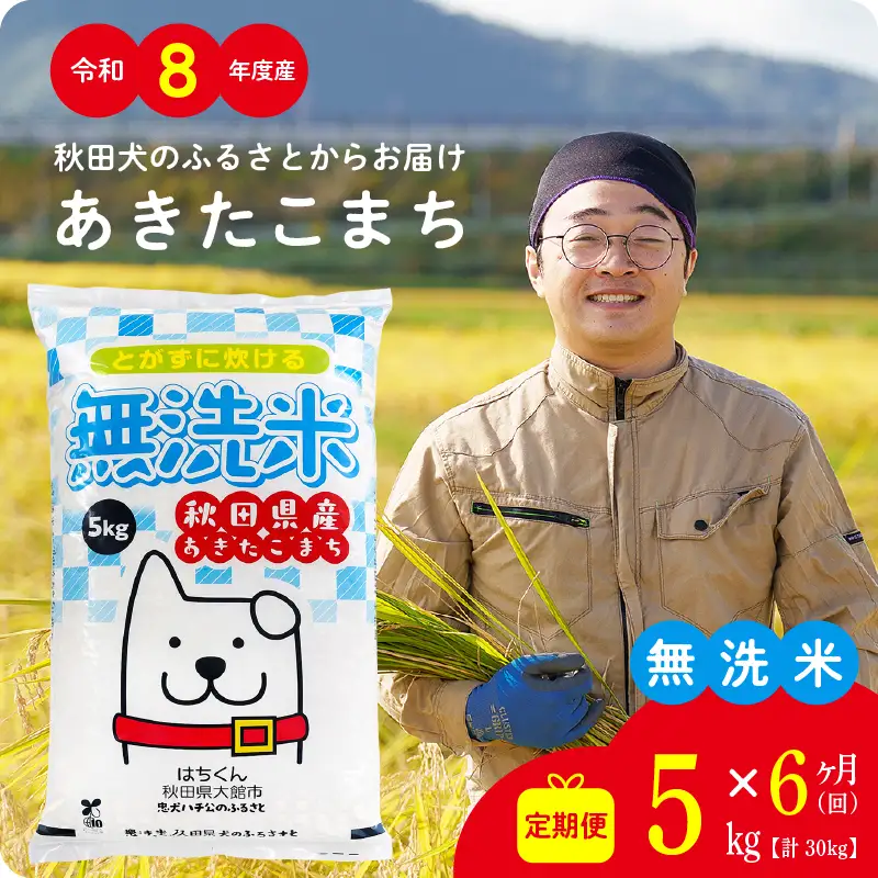 《令和8年産》【6ヶ月5kg定期便】無洗米 あきたこまち 無洗【ふるさと納税3.0】【真正ファーム】