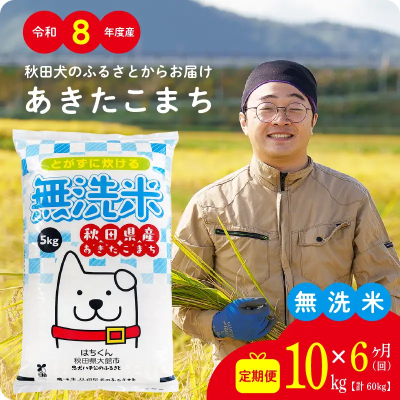 《令和8年産》【6ヶ月10kg定期便】無洗米 あきたこまち 無洗【ふるさと納税3.0】【真正ファーム】