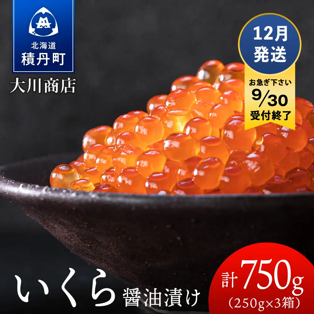 ≪12月発送≫いくら醤油漬け250g3箱＜大川商店＞