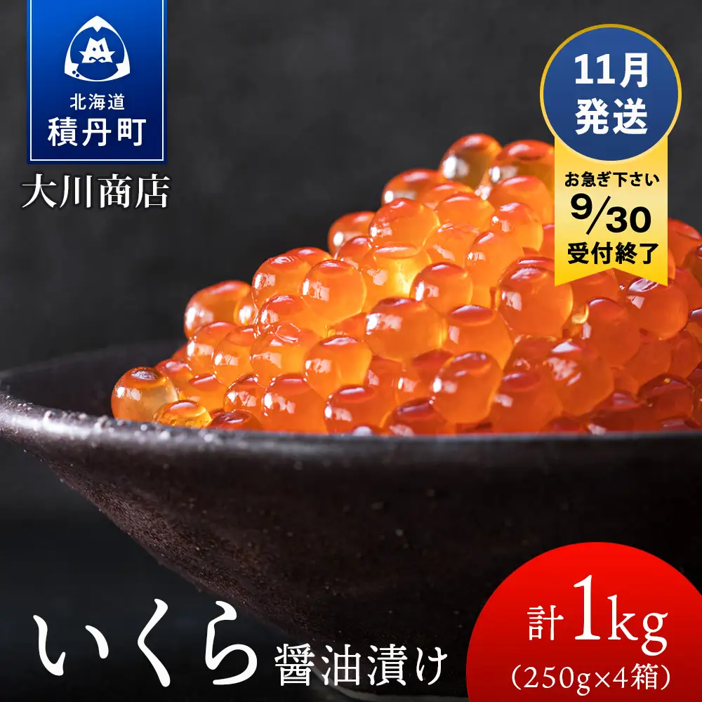 ≪11月発送≫いくら醤油漬け250g4箱＜大川商店＞