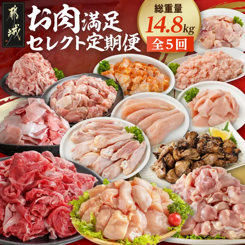 【☆セレクト定期便☆】お肉満足定期便(5ヶ月)≪2027年お届け≫〔T66E-5-S006〕_(都城市) 宮崎県 若鶏 モモ ムネ カット済 手羽 ささみ 炭火焼 豚肉 牛肉 小間切れ 切り落とし