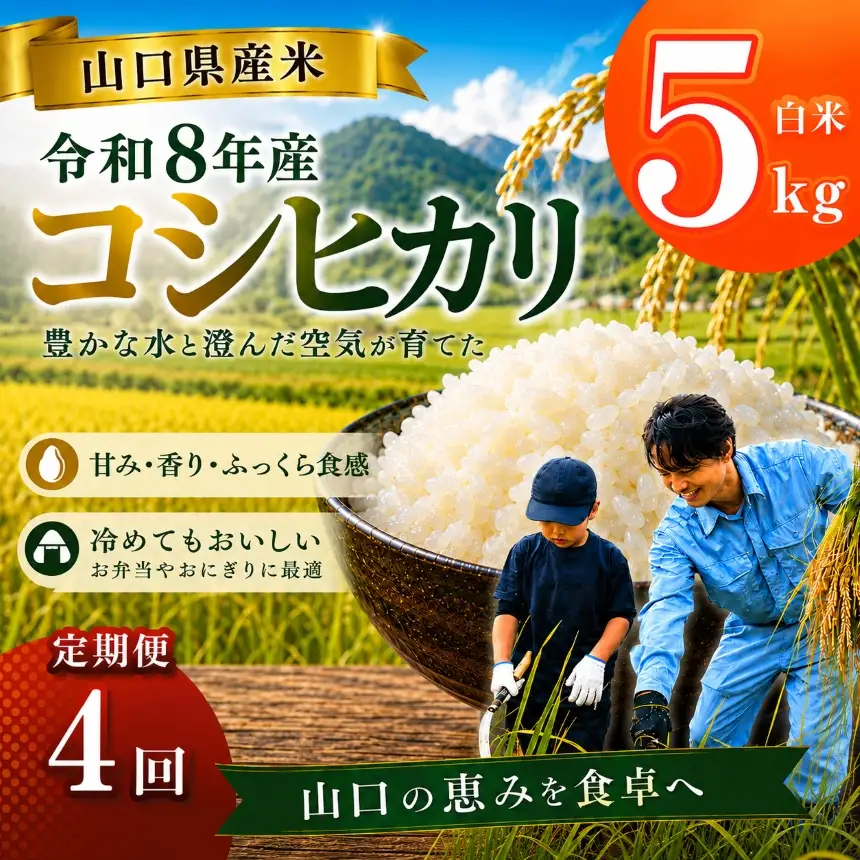 令和8年度産 山口県産 コシヒカリ 5㎏ 定期便 4回発送