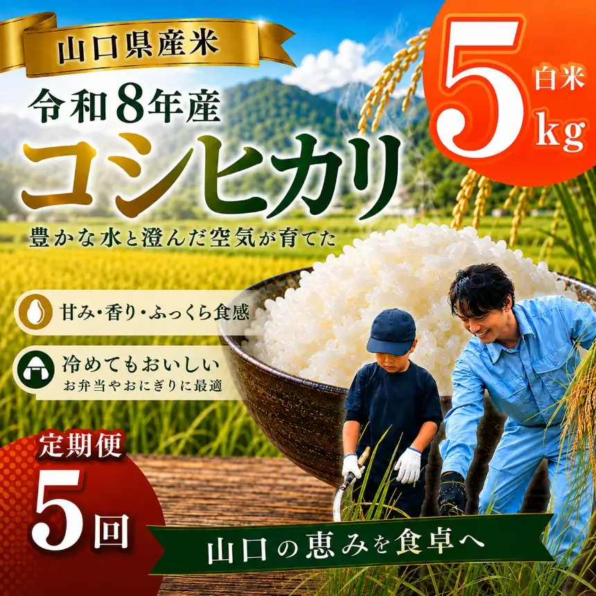 令和8年度産 山口県産 コシヒカリ 5㎏ 定期便 5回発送