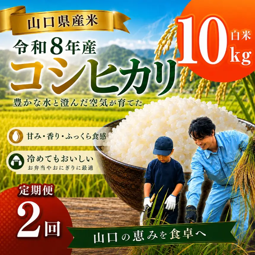 令和8年度産 山口県産 コシヒカリ 10㎏ 定期便 2回発送
