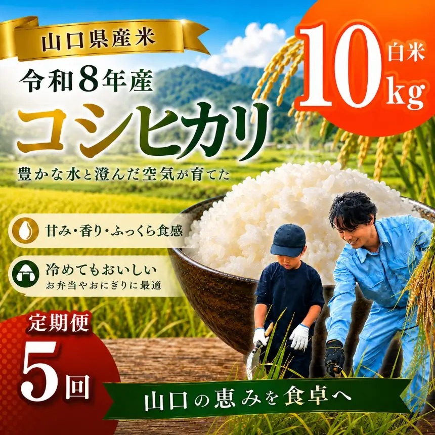 令和8年度産 山口県産 コシヒカリ 10㎏ 定期便 5回発送