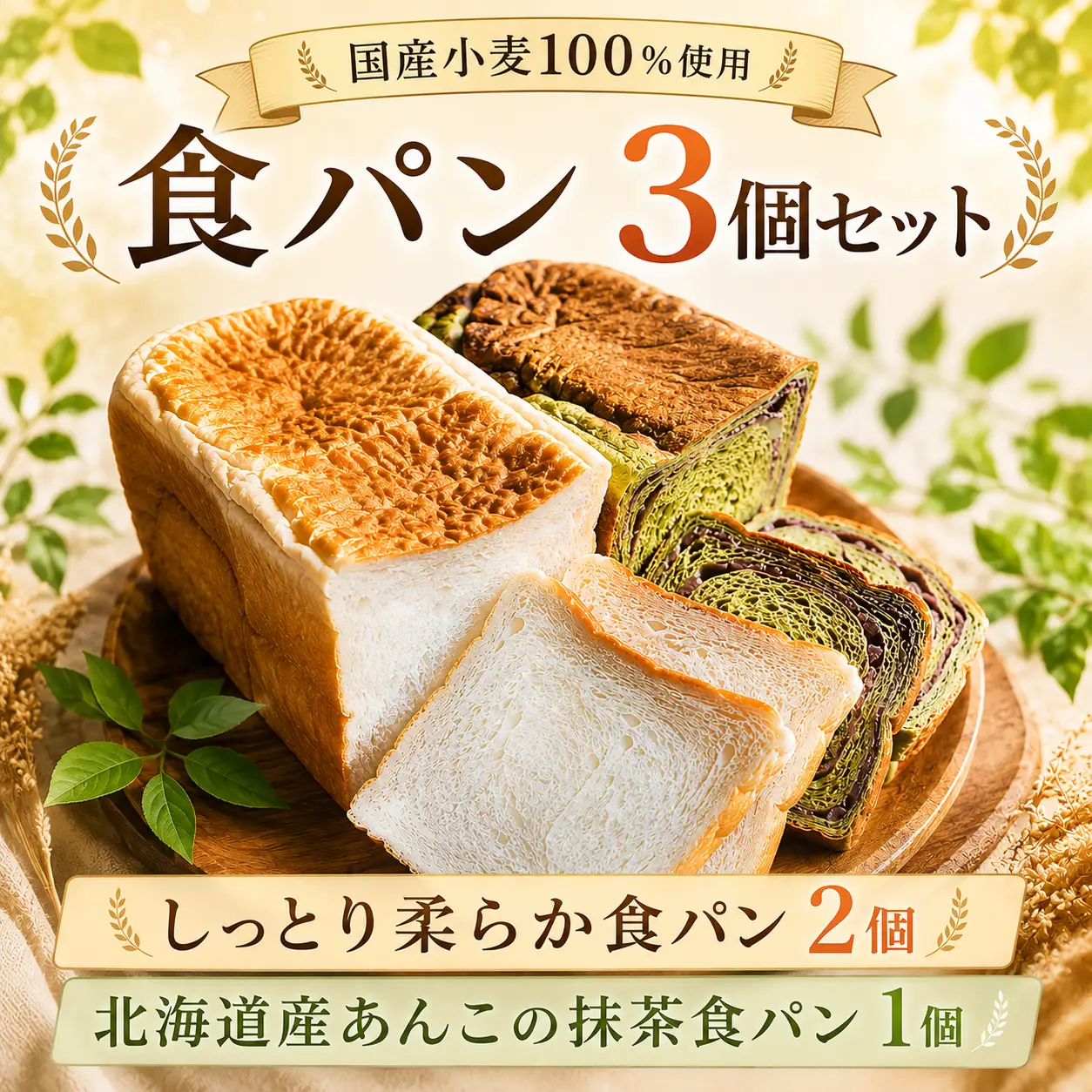 食パンセット 3個 詰め合わせ 【しっとり柔らか食パン】 【北海道産あんこの抹茶食パン】 