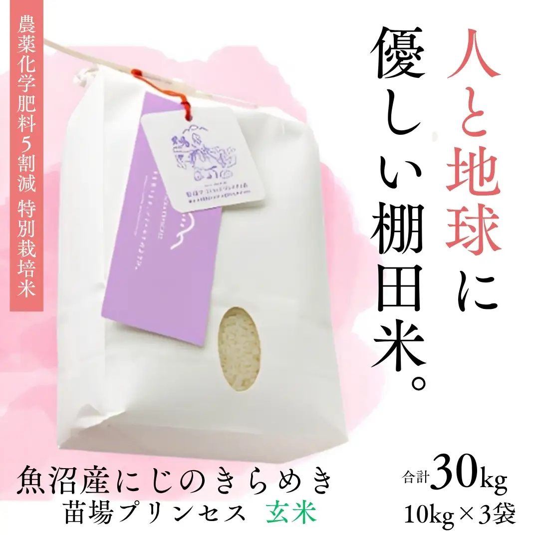 【令和8年産】【農薬化学肥料5割減】魚沼産にじのきらめき苗場プリンセス特別栽培米 玄米30kg(10kg×3) | 津南町 にじのきらめき