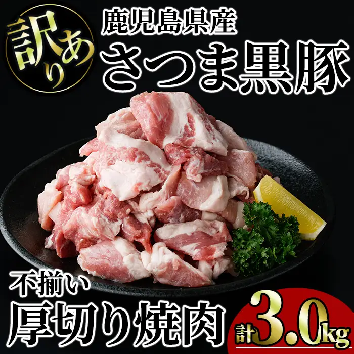 【訳あり】鹿児島県産 さつま 黒豚 不揃い 厚切り 焼肉 (計3.0kg・1.0kg×3P) 鹿児島県産 豚肉 黒豚 【KNOT】 A1168-v01