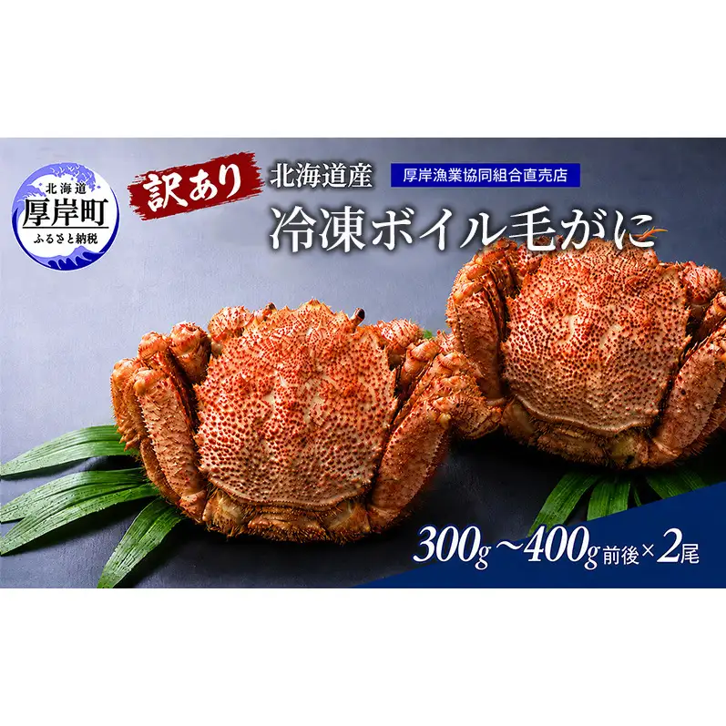 訳あり カニ 3D冷凍 北海道産 冷凍 ボイル 毛がに 300g～400g前後×2尾 【厚岸漁業協同組合】[ 毛カニ 蟹 毛ガニ カニ かに ] 