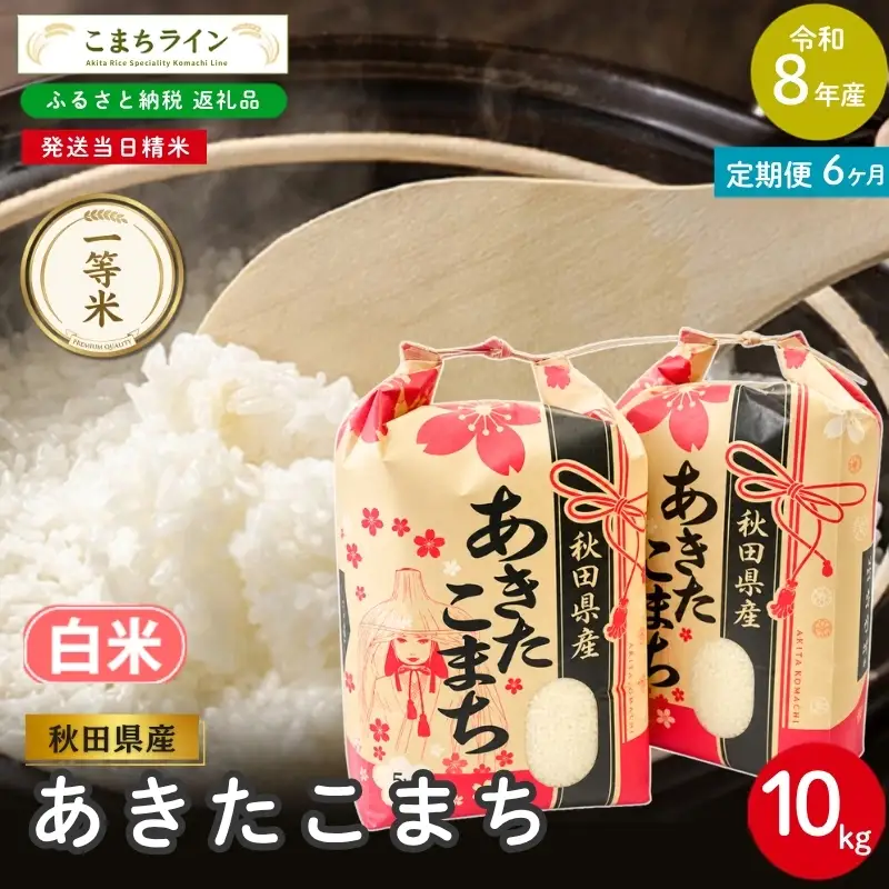 《 6回定期便 》 米 令和8年産 あきたこまち 白米 10kg×6回 秋田県産 米 一等米 ブランド米 60キロ 白米 精米 精米したて 一人暮らし 秋田 能代 能代市 送料無料 《こまちライン》