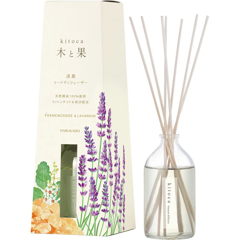 天然精油100％「木と果」リードディフューザー90ml フランキンセンス＆ラバンディン 晴香堂 HARUKADO