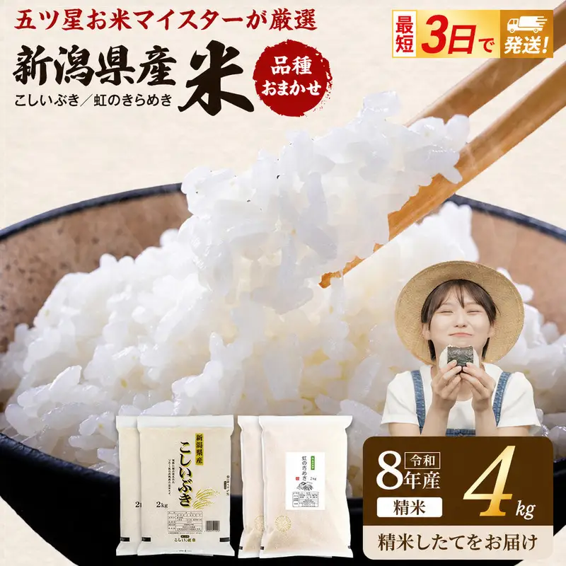 R8年産 新潟県産 品種おまかせ  4kg 新潟県 新潟市産 令和8年産 お米 精米 米 ご飯 送料無料