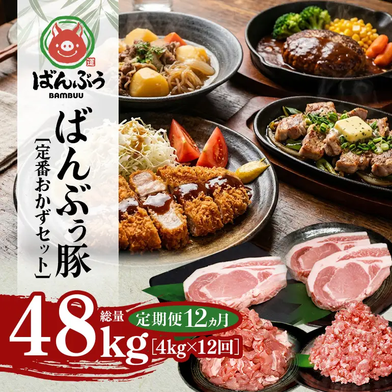 【定期便12ヶ月】ブランド豚「ばんぶぅ」定番おかずセット（計4kg） 42-CY