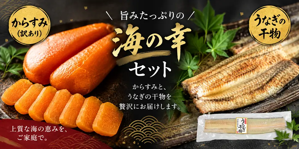 B2-1802／【セット】国産からすみ 訳あり品 片腹1本×5袋（計350g以上）＋うなぎの干物 1尾