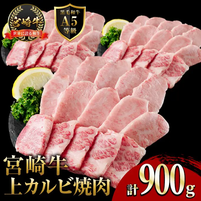 新鮮チルド便 宮崎牛 A5 上カルビ(計900g・300g×3P) 焼肉 カルビ 焼肉 和牛 BBQ アウトドア キャンプ 小分け パック 真空パック ブランド牛 ランク パーティー ご褒美 おかず【OT-03】【KNOT合同会社】