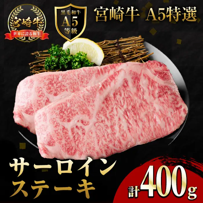 新鮮チルド便 宮崎牛 A5 特選 サーロイン ステーキ(計400g・200g×2P) 和牛 BBQ アウトドア キャンプ 小分け パック 冷蔵 真空パック ブランド牛 ランク パーティー ご褒美 おかず【OT-05】【KNOT合同会社】