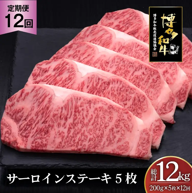 肉 博多和牛 サーロインステーキ 200g 5枚 計 1kg 12回 定期便 総計 12kg