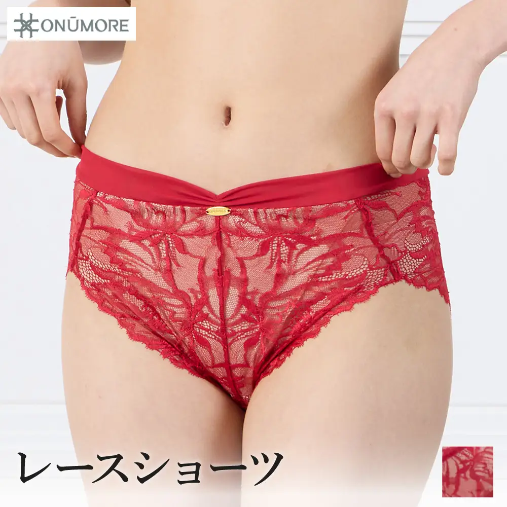 オンユーモア レースショーツ 1枚 Lサイズ・カーマインレッド / ショーツ レディース パンツ 下着 総レースショーツ レース リバーレース 株式会社ウインビー
