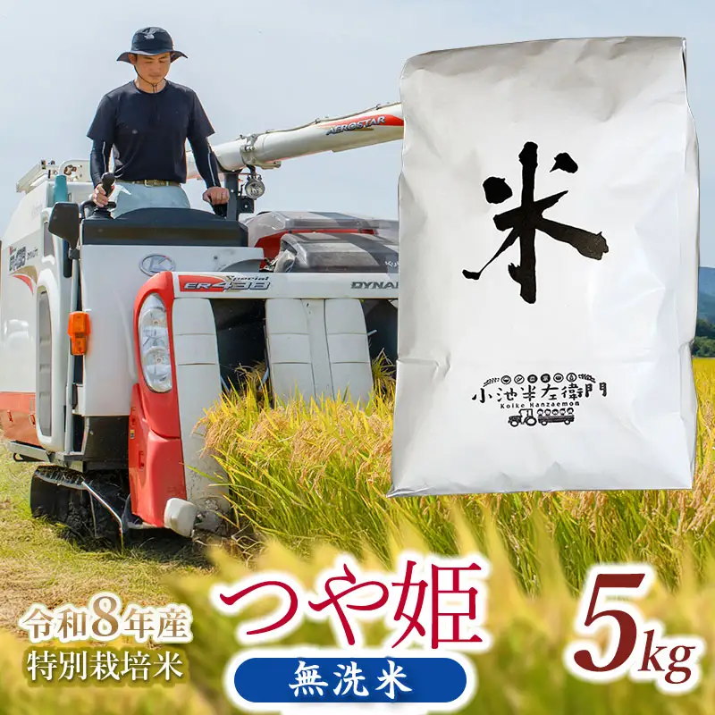 【令和8年産】 特別栽培米 つや姫 無洗米 5kg (5kg×1袋)  山形県庄内産 小池半左衛門