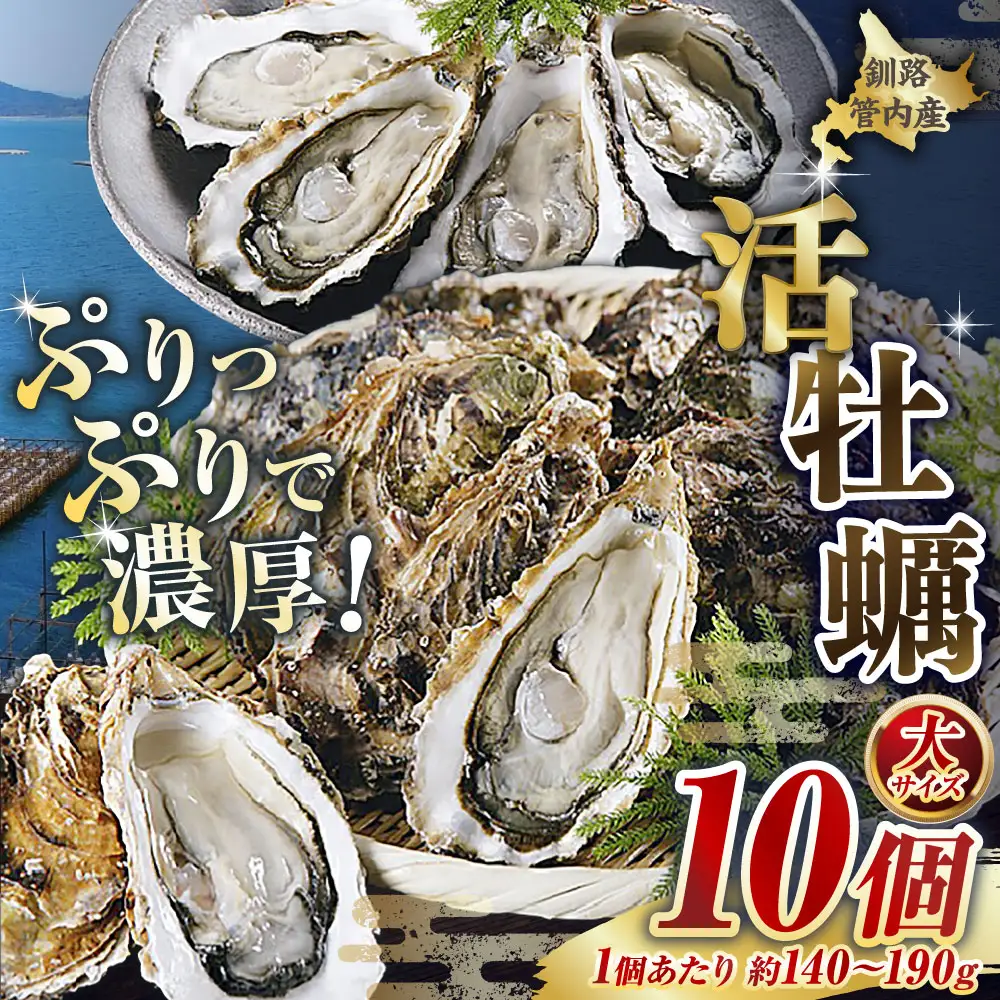 【 ぷりっぷりで濃厚！ 】 釧路管内産 【 活 】 牡蠣 （ 大 ） 10個 （ 1個あたり約140～190g ） カキ かき 生牡蠣 焼き牡蠣 殻付き 生食 魚介 魚介類 海鮮 海のミルク お鍋 国産 北海道産 冷蔵