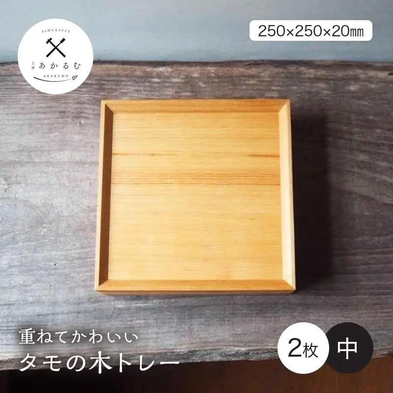 重ねてかわいい タモの木トレー 中 2枚入り FAG-0183