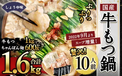 【2026年11月発送】国産 牛もつ鍋 10人前 ちゃんぽん・濃縮スープ付き（醤油味）